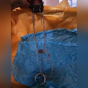 3 tiered necklace - half moon, stones then pendant added earrings